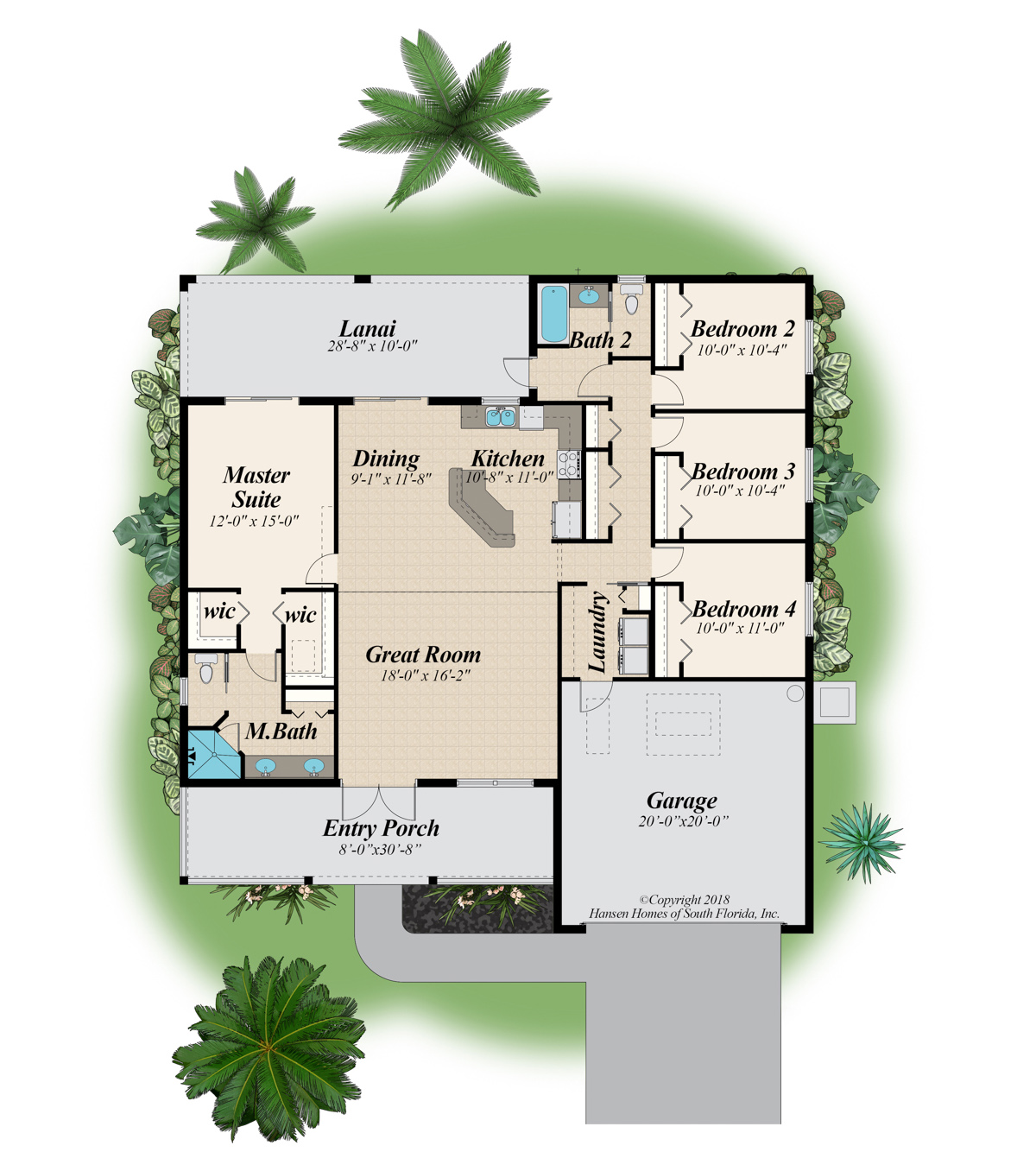 The Huntington Front Porch Extended Lanai Home Plan 3 Bedroom 2 Bath